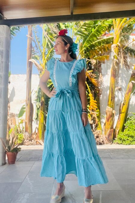 Vestido canastero vichy turquesa