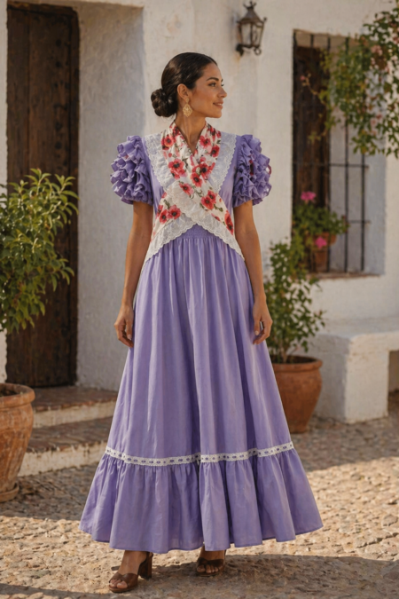 Vestido  malva manga de farol