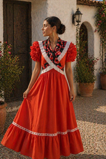 Vestido  naranja manga de farol
