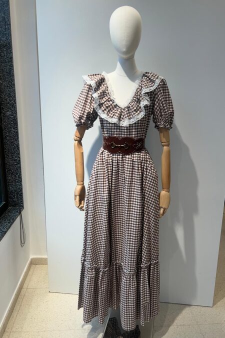 Vestido  vichy marrón manga de farol