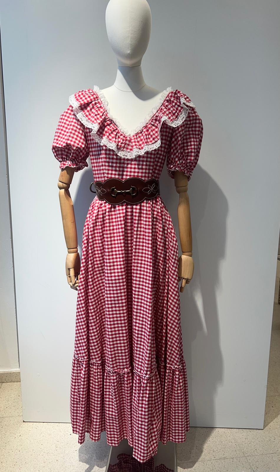 Vestido vichy rojo manga de farol