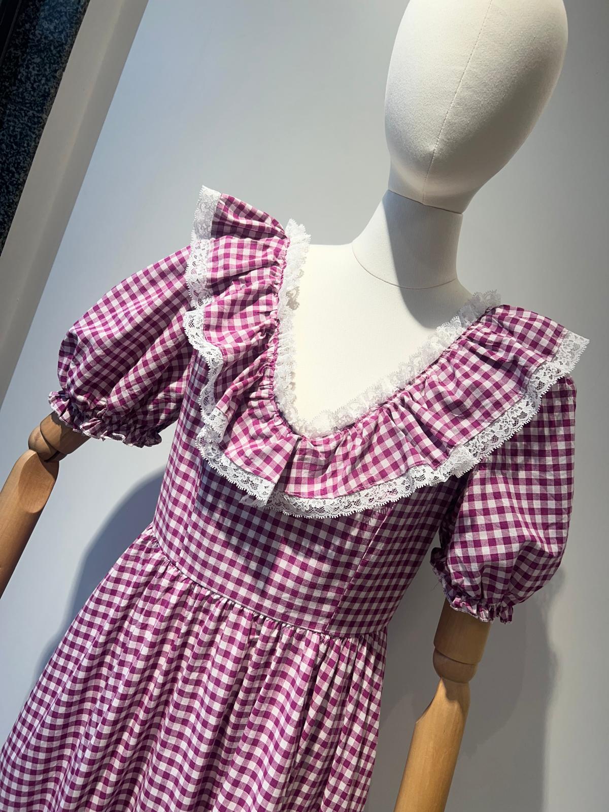 Vestido vichy buganvilla manga de farol - Imagen 2