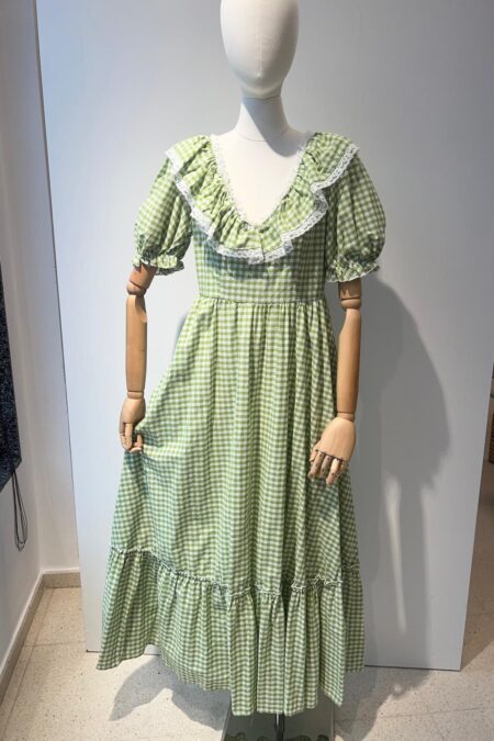 Vestido  vichy verde manga de farol