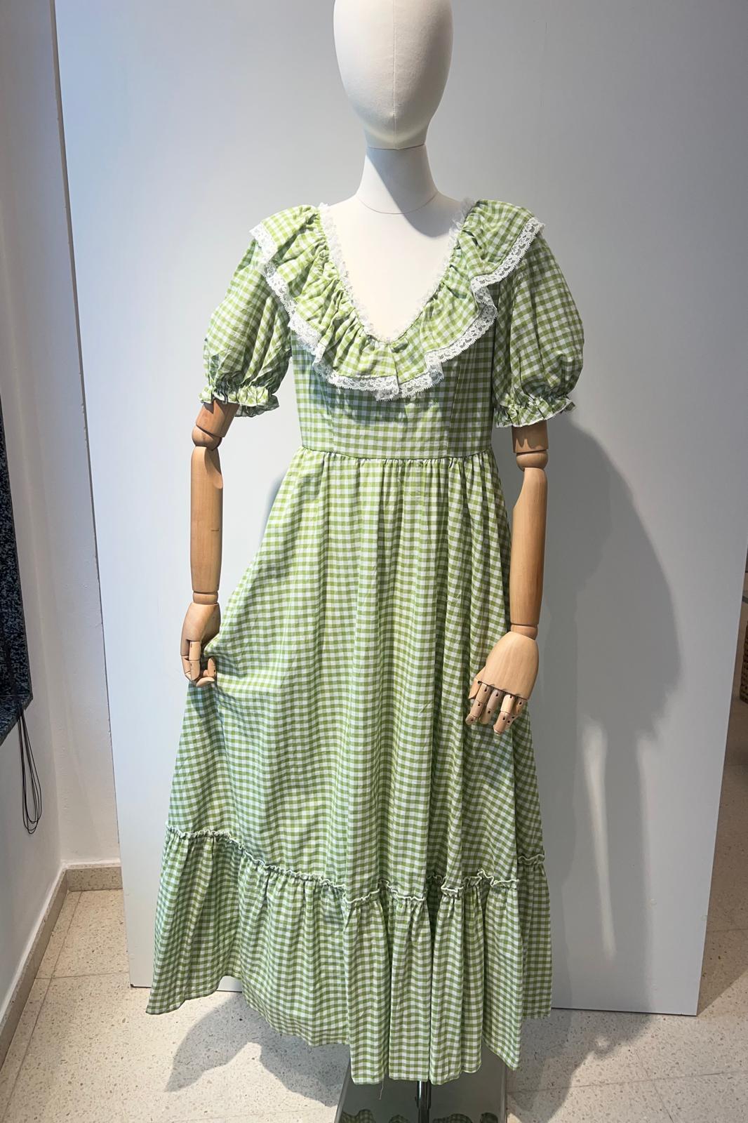 Vestido vichy verde manga de farol