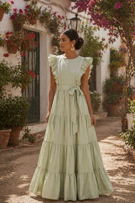 Vestido canastero verde manzana
