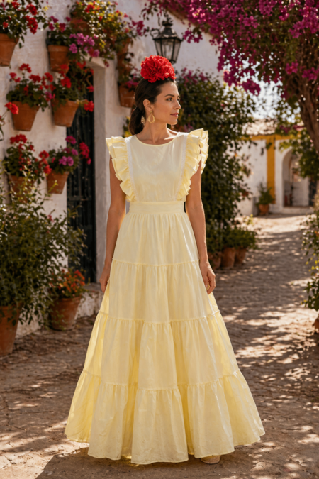 Vestido canastero amarillo mantequilla